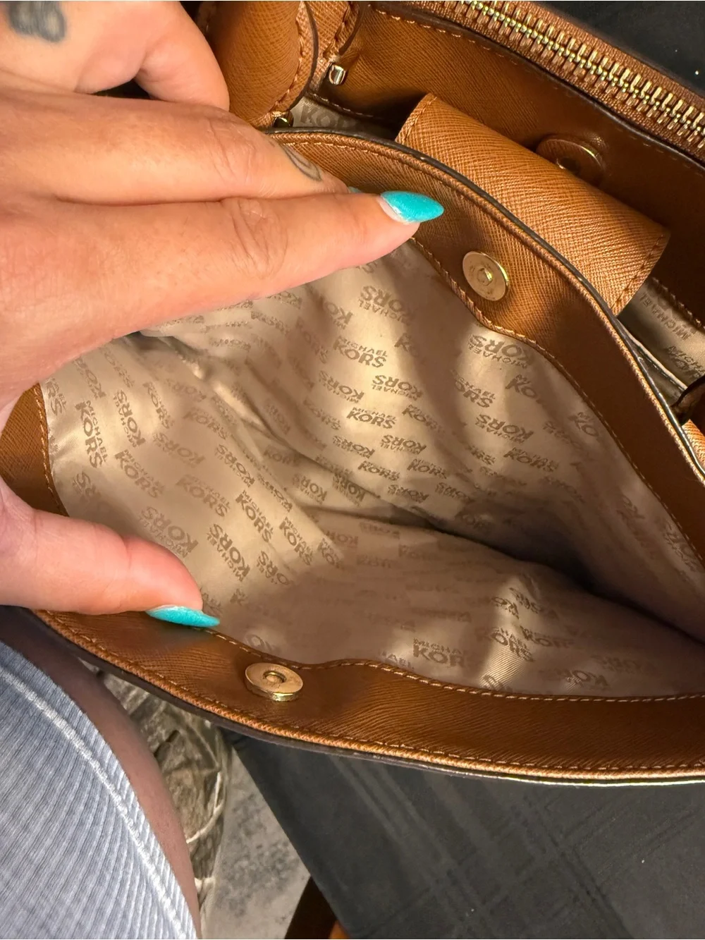 Michael Kors Cognac Saffiano Leather Satchel with Gold Accents